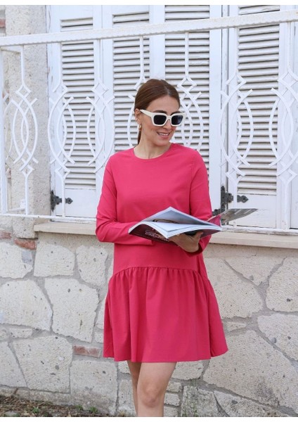 Pembe Uzun Kol Kısa Salaş Elbise fırsatları