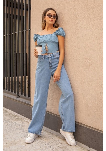 Zero Max Kar Yıkama Wide Leg Salaş Bol Paça Kadın Jeans Pantolon Jean fırsatları