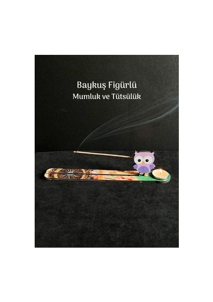 Ahşap Kesim Baykuş Figür Mumluk ve Tütsülük Çubuk Tütsülük Tea Light Mumluk