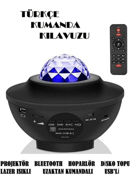 Projektör Bluetooth Hoparlör Lazer Işıklı Disko Lambası