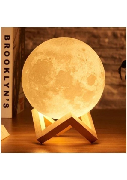 Dolunay Ay 3D Işıklı Standlı Pilli Dekoratif Gece Lambası Hediyelik Küre LED 12 cm