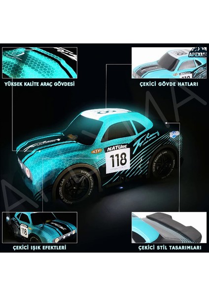Uzaktan Kumandalı Full Fonksiyon LED Işıklı Gövde Oyuncak Rc Yarış Arabası Mavi