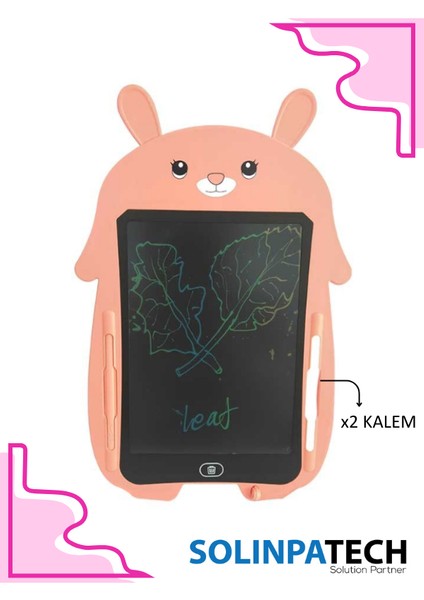 8.5 Inç Pembe Tavşan Renkli Lcd Çizim Yazı Tableti Digital Kalemli Grafik Yazma Eğitim Tahtası PMB-TVŞ2