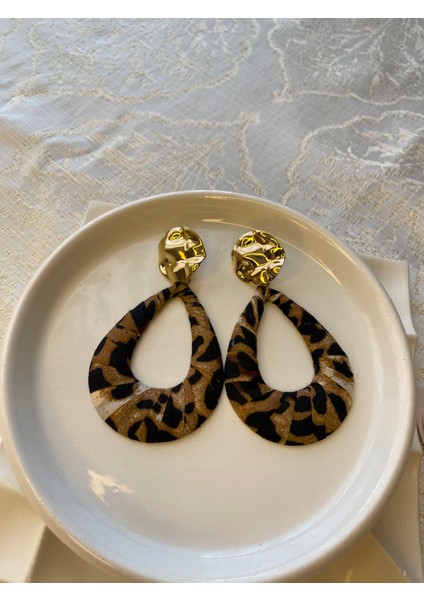 Kumaş Dokulu Vip Damla Model Leopar Desenli Küpe fırsatları