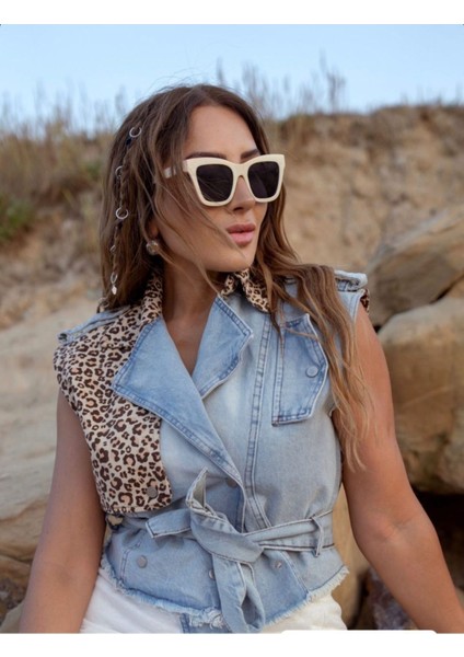 Jeans Kadın Sırtı Leopar Ön Yarısı Leopar Mixli Jean Yelek fiyatları