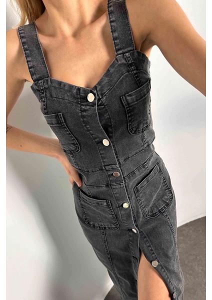 Sagi Kadın Full Düğmeli Tasarım Askılı Denim Elbise fiyatları