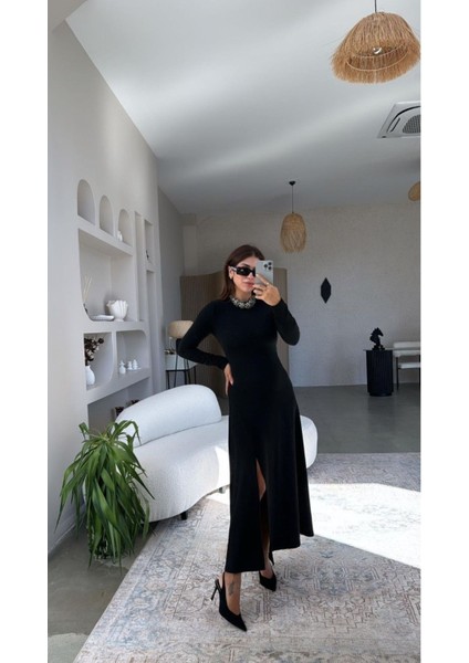 Bisiklet Yaka Yırtmaçlı Triko Elbise fırsatları