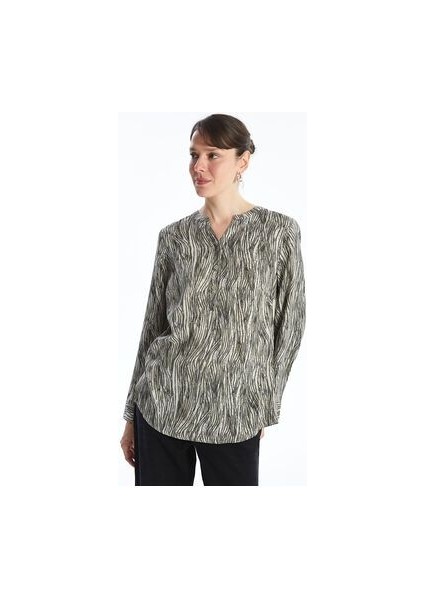 Yeni Sezon Kacik Yaka Desenli Uzun Kollu Kadin Bluz - W44165Z8