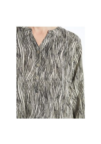 Yeni Sezon Kacik Yaka Desenli Uzun Kollu Kadin Bluz - W44165Z8 fırsatları