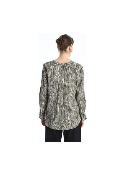 Yeni Sezon Kacik Yaka Desenli Uzun Kollu Kadin Bluz - W44165Z8 indirimleri