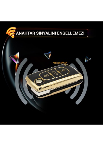 C3 C4 308 5008 3 Buton Sustalı Nano Anahtar Kılıfı Siyah