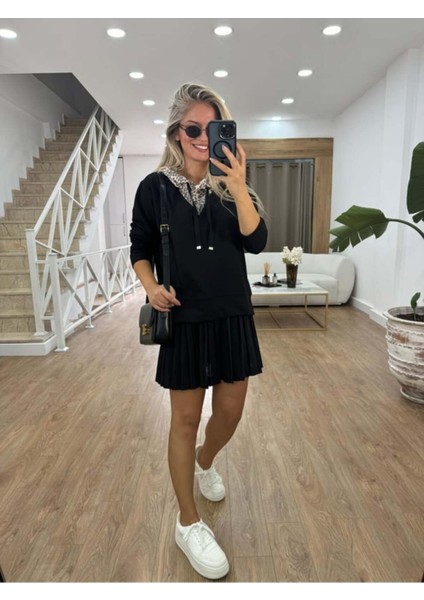 Bebe Plus Kadın Kapüşon V Yakası Leopar Desenli Pamuk Sweatshirt fiyatları