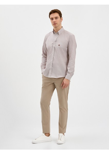 Erkek Regular Fıt Gömlek-Kahve