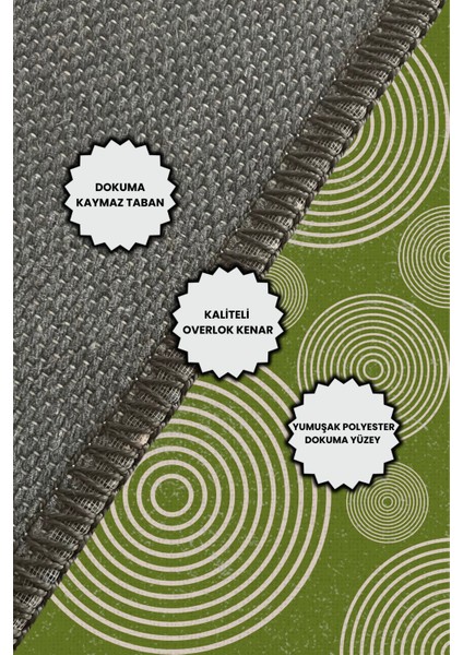 Yuvarlak Desenli Dijital Baskılı Kaymaz Yıkanabilir Geometrik Desenli Yeşil Halı