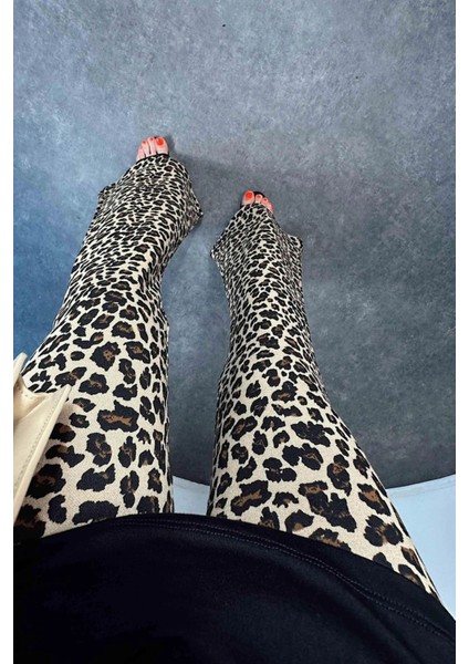 Kadın Çelik Örme Beli Lastikli En Boy Full Likra Ispanyol Paça Leopar Desenli Pantolon fırsatları