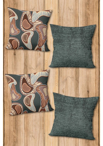 Çift Taraf Baskılı Parlak Kumaş Modern Desen 4 adet Kırlent Kılıf Seti RES07