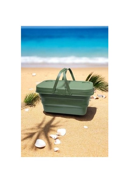 30LT Çok Fonksiyonlu Katlanabilir Outdoor Haki Sepet Piknik ve Kamp Organizatörü 45X29X24CM