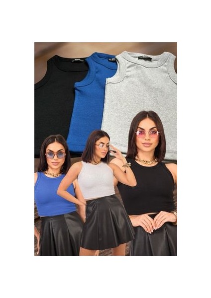 Üçlü Set Halinde Fitilli Crop Atlet Seri