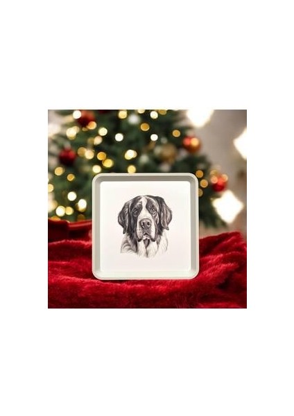 Köpek Desenli Tepsi - 32 x 32 cm - Beyaz Tepsi - Sunum Tepsisi