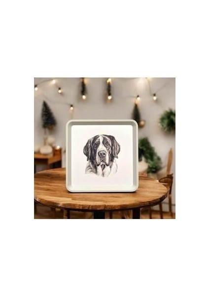 Köpek Desenli Tepsi - 32 x 32 cm - Beyaz Tepsi - Sunum Tepsisi modelleri