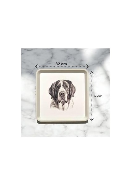 Köpek Desenli Tepsi - 32 x 32 cm - Beyaz Tepsi - Sunum Tepsisi fırsatları