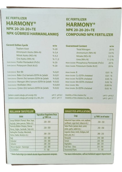 Gübre Harmony 20.20.20+Te 1 kg