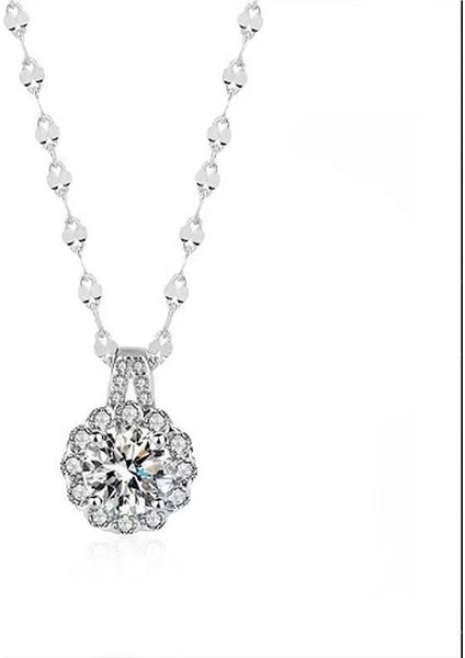S925 Ayar Gümüş Hafif Lüks Moissanite Kolye Kadın Ayçiçeği Köprücük Kemiği Zinciri Niş Tasarım Zarif (Yurt Dışından)