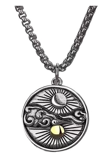 Güneş, Ay ve Yıldızlardan Oluşan Yuvarlak Kolye Ucuyla Erkek Kolyesi (Yurt Dışından) fırsatları