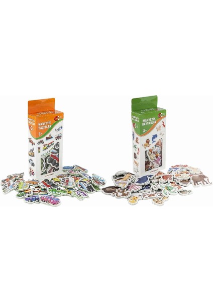 2'li Set Manyetik Mıknatıslı Hayvanlar - Taşıtlar Seti - Oyuncak Hayvanlar ve Taşıtlar Ikili Magnet