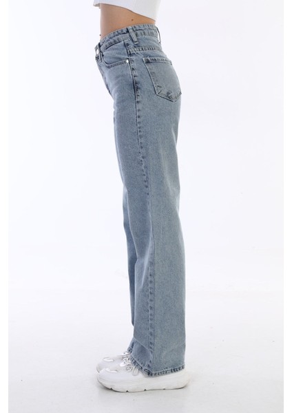 Kadın Açık Mavi Yüksek Bel Geniş Paça Bol,salaş Palazzo Jeans(1 Beden Büyük Alınız) modelleri