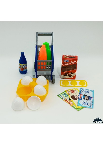 2'li Set Oyuncak Aksesuarlı Mop Mini Temizlik & Market Arabalı Market Ürünleri Evcilik Oyun Seti