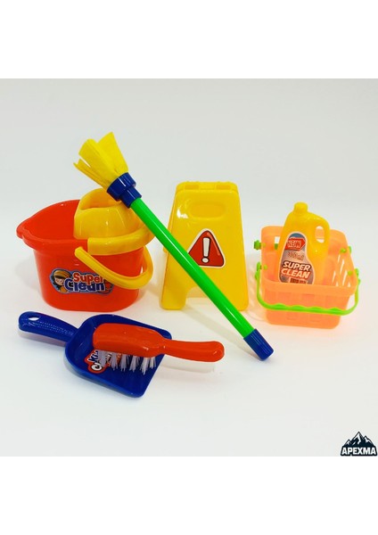 2'li Set Oyuncak Aksesuarlı Mop Mini Temizlik & Market Arabalı Market Ürünleri Evcilik Oyun Seti