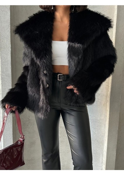 Robin Kadın Çıt Çıtlı Premium Kısa Oversize Suni Kürk Mont modelleri