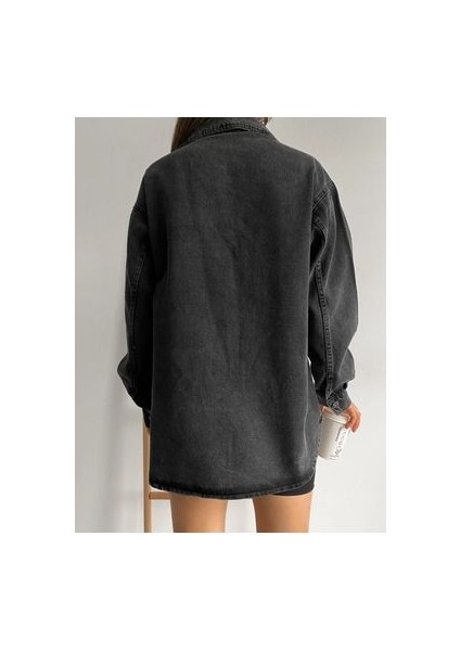 Çift Cepli Oversize Denim Gömlek