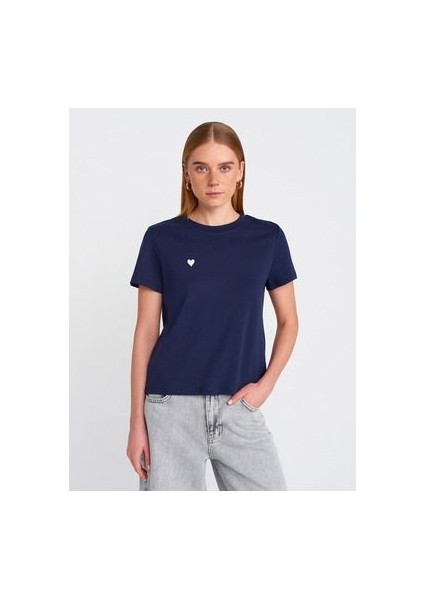 30584 Bisiklet Yaka Pamuklu T-Shirt-Lacivert