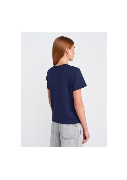 30584 Bisiklet Yaka Pamuklu T-Shirt-Lacivert fiyatları