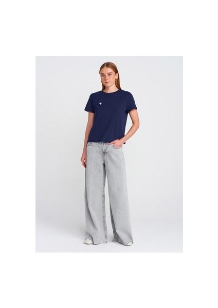 30584 Bisiklet Yaka Pamuklu T-Shirt-Lacivert modelleri