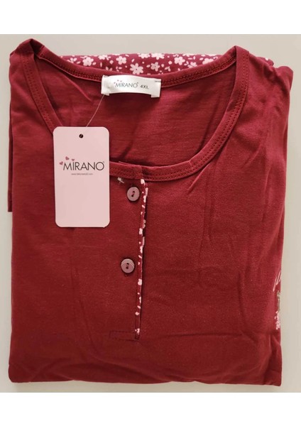 Pamuklu Uzun Kollu Anne Pijama Takımı 6508 Bordo