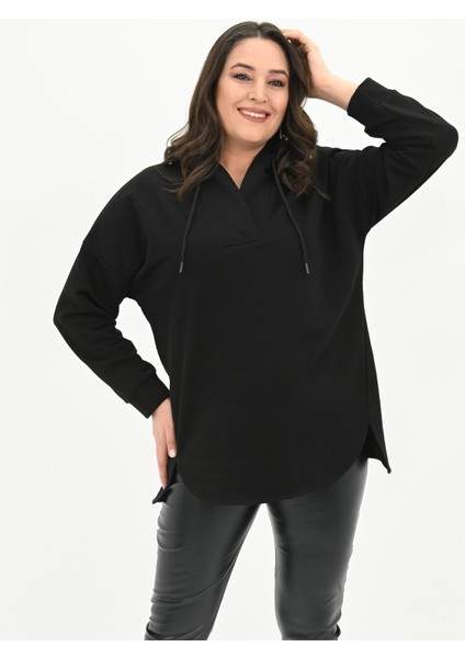 Kadın Büyük Beden Kapüşonlu Oversize Sweatshirt 1895-25 modelleri