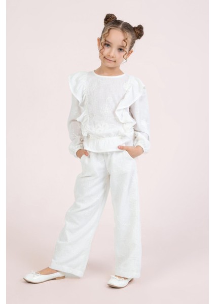 Dmb Kız Çocuk Işlemeli Pantolon 4-9 Yaş Ekru