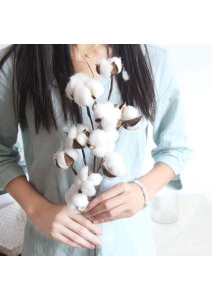 3lü Set Doğal Pamuk Çiçeği 9lu Kuru Çiçek 60 cm Yapay Çiçek indirimleri