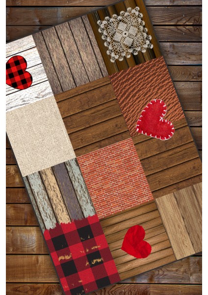 Patchwork Halı Kalpli Halı Parke Görünümlü Halı Kumaş Görünümlü Dijital Baskılı Halı modelleri