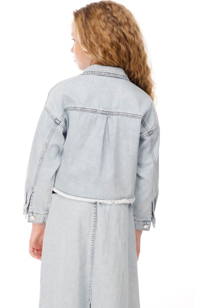 Kız Çocuk Cepli Denim Ceket 7-14 Yaş Mavi modelleri