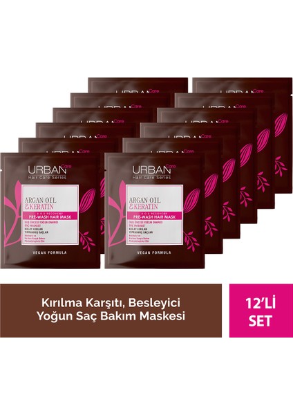 Argan Oil & Keratin Kolay Kırılan Yıpranmış Saçlara Duş Öncesi Saç Bakım Maskesi 12'li Set