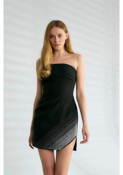 Robin Kadın Eteği Taş Detaylı Straplez Elbise