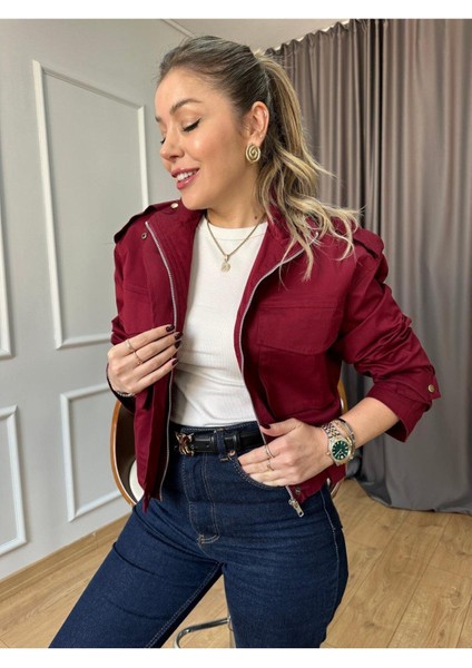 Keyymod Kadın Çift Cep Apolet Detaylı Dik Yaka Oversize Astarlı Mont modelleri