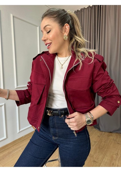 Keyymod Kadın Çift Cep Apolet Detaylı Dik Yaka Oversize Astarlı Mont fırsatları