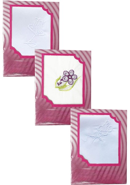 3’lü Özel Paket Premium Kadın Işlemeli Mendil Seti Pamuk 28X28 cm fiyatları