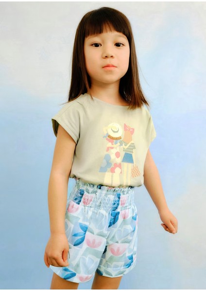 Mayoral Kız Çocuk Çicek Baskılı Şort 4-8 Yaş Yeşil