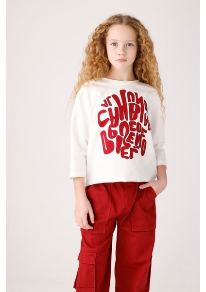 Kız Çocuk Oversize Sweatshirt 8-14 Yaş Ekru